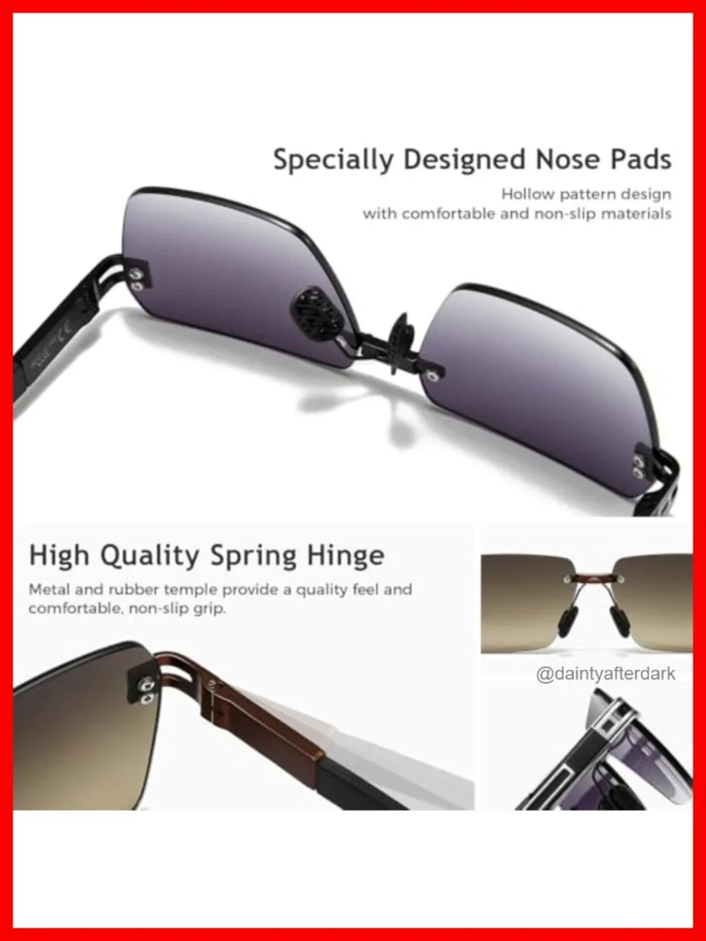 Rimless Rectangle Sunglasses Square Frameless Shades UV Protection